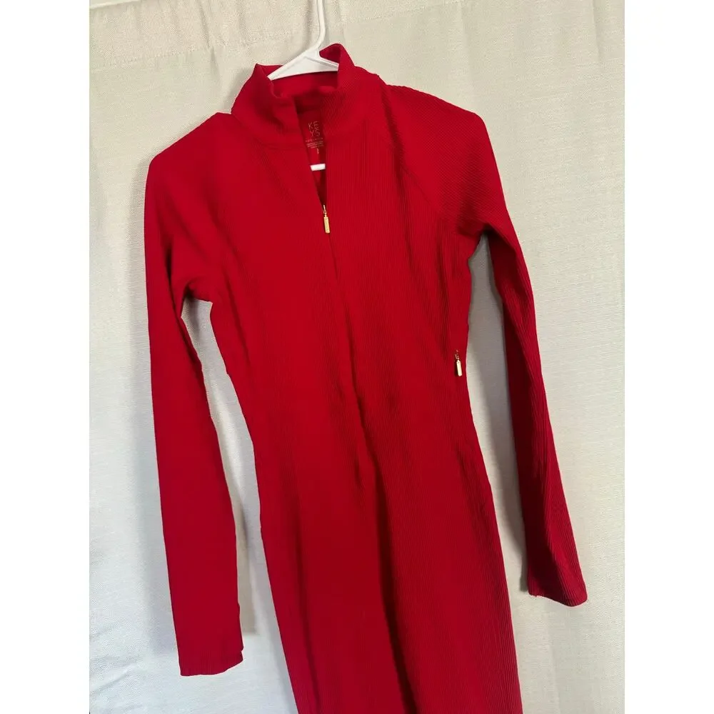Athleta Alicia Keys Red Ribbed Jumpsuit Zip Front One Piece S - Picture 3 of 5
